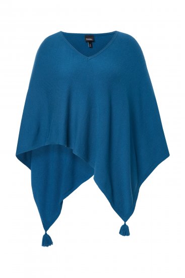 Ulla Popken Knit Pointed Hem Poncho Cerulean - Naisten hupparit ja collegepaidat isot koot - 