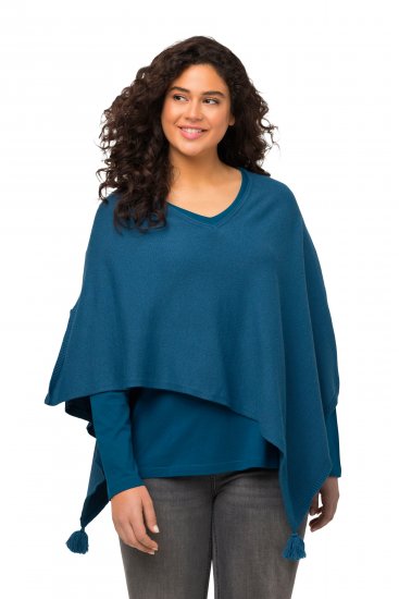 Ulla Popken Knit Pointed Hem Poncho Cerulean - Naisten hupparit ja collegepaidat isot koot - 