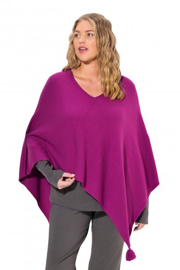 Ulla Popken Knit Pointed Hem Poncho Berry - Naisten hupparit ja collegepaidat isot koot - 