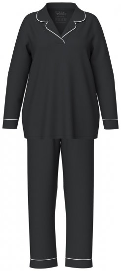 Ulla Popken 823030 Pyjama paitakauluksella Musta - Pyjama/Loungewear - 