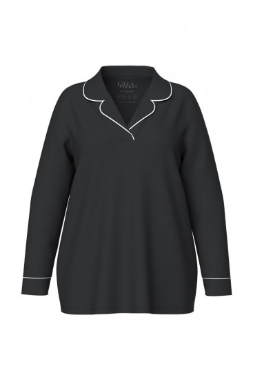 Ulla Popken 823030 Pyjama paitakauluksella Musta - Pyjama/Loungewear - 