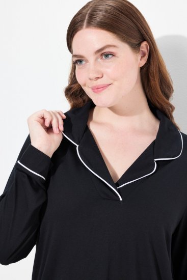 Ulla Popken 823030 Pyjama paitakauluksella Musta - Pyjama/Loungewear - 