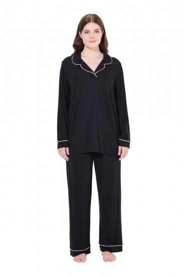 Ulla Popken 823030 Pyjama paitakauluksella Musta - Pyjama/Loungewear - 