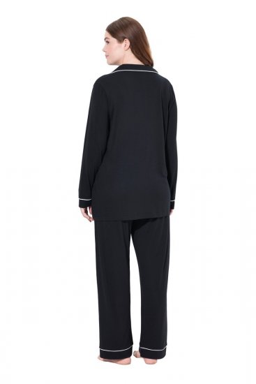 Ulla Popken 823030 Pyjama paitakauluksella Musta - Pyjama/Loungewear - 