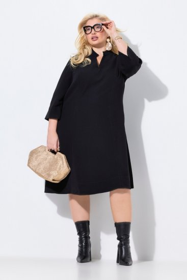 Ulla Popken 823290 Midimekko V-aukolla Musta - Midimekot - Midimekot isoissa ko'oissa