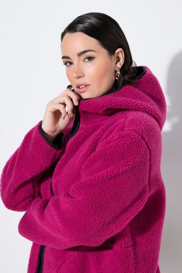 Ulla Popken 823371 Huppullinen teddytakki tikatuilla taskuilla Fuksia - Fleecevaatteet - 