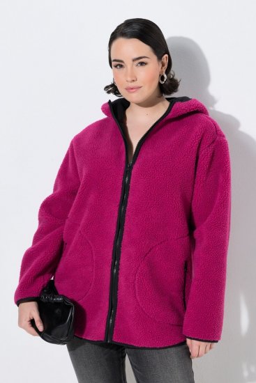 Ulla Popken 823371 Huppullinen teddytakki tikatuilla taskuilla Fuksia - Fleecevaatteet - 