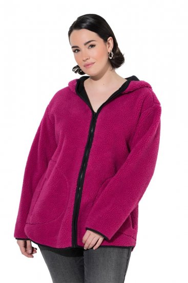 Ulla Popken 823371 Huppullinen teddytakki tikatuilla taskuilla Fuksia - Fleecevaatteet - 