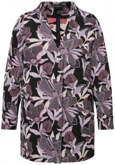 Ulla Popken 823967 Kukallinen jacquard-bleiseri 3/4-hihoilla Musta - Naisten bleiserit isot koot - Bleiserit naisille plus-koossa