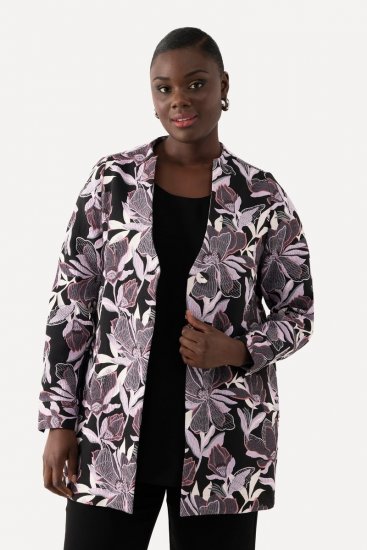 Ulla Popken 823967 Kukallinen jacquard-bleiseri 3/4-hihoilla Musta - Naisten bleiserit isot koot - Bleiserit naisille plus-koossa