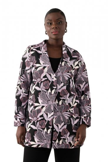 Ulla Popken 823967 Kukallinen jacquard-bleiseri 3/4-hihoilla Musta - Naisten bleiserit isot koot - Bleiserit naisille plus-koossa