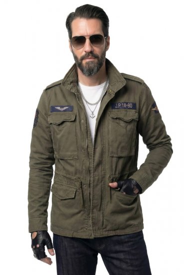 JP1880 Field Jacket with Badges Vintage Look TALL Moss Green - TALL takit - TALL-takit pitkille miehille