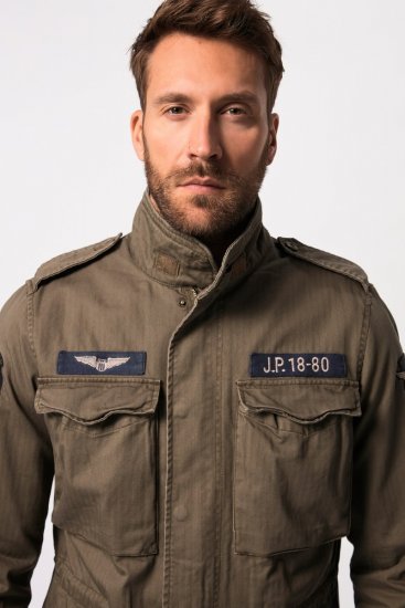 JP1880 Field Jacket with Badges Vintage Look TALL Moss Green - TALL takit - TALL-takit pitkille miehille