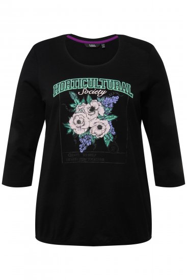 Ulla Popken Horticultural Graphic Floral Tee Black - Painetut T-paidat naisille - 