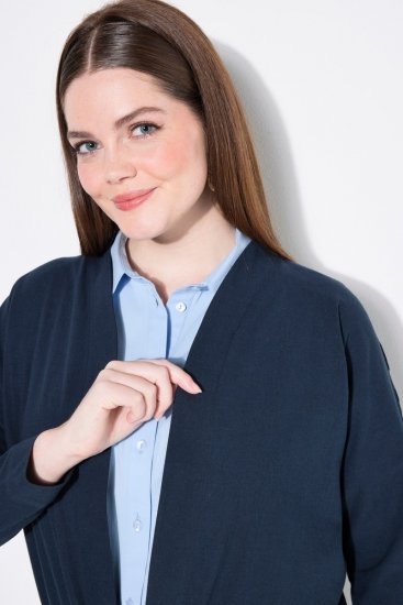 Ulla Popken 827116 Pystykauluksellinen pellavasekoitebolero Tummansininen - Bolerot - 