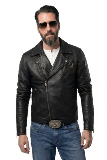JP1880 830586 Biker-takki lampaannapasta Musta - Takit - Miesten Takit, isot koot – 2XL – 12XL