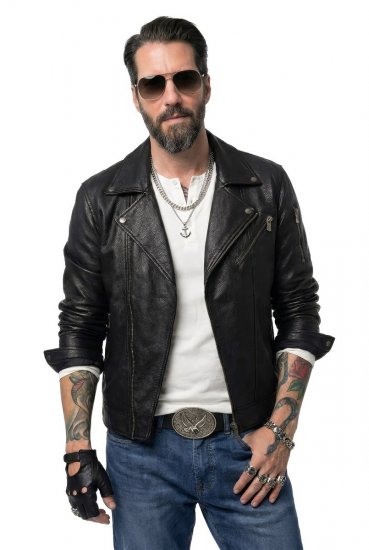 JP1880 830586 Biker-takki lampaannapasta Musta - Takit - Miesten Takit, isot koot – 2XL – 12XL