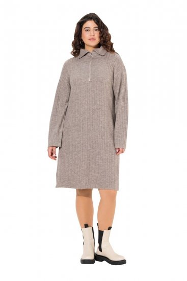 Ulla Popken 831589 Pitkähihainen neulemekko poolokauluksella Harmaa - Neulemekot - 