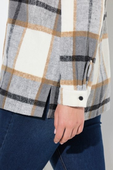 Ulla Popken 831641 Ruudullinen villasekoitepaitatakki Antrasiitti - Takit - Naisten takit plus-koossa