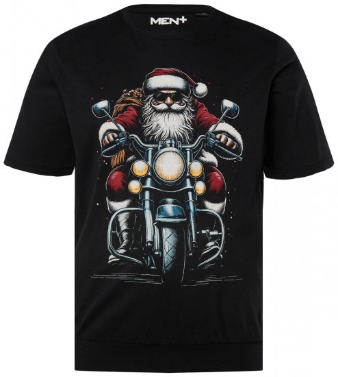 Men+ 148 T-paita bellyfit Joulupukki moottoripyörällä Musta - T-paidat - Isot T-paidat 2XL – 14XL