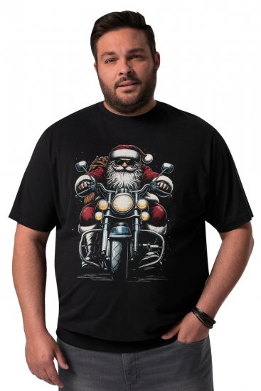 Men+ 148 T-paita bellyfit Joulupukki moottoripyörällä Musta - T-paidat - Isot T-paidat 2XL – 14XL