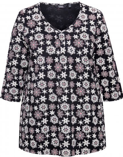 Ulla Popken Snowflake Print 3/4 Sleeve A-Line Tee Black - Painetut T-paidat naisille - 