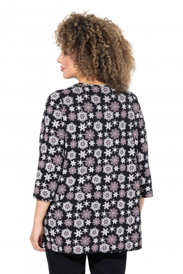 Ulla Popken Snowflake Print 3/4 Sleeve A-Line Tee Black - Painetut T-paidat naisille - 