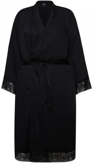 Ulla Popken 834837 Kimono-aamutakki pitsillä Musta - Aamutakit & kylpytakit - 