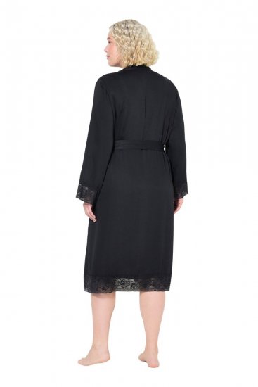 Ulla Popken 834837 Kimono-aamutakki pitsillä Musta - Aamutakit & kylpytakit - 