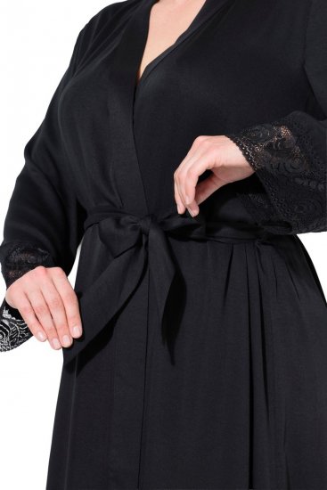 Ulla Popken 834837 Kimono-aamutakki pitsillä Musta - Aamutakit & kylpytakit - 