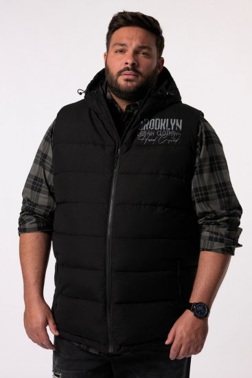 Men+ 442 Tikattu liivi hupulla ja painatuksella Musta - Takit - Miesten Takit, isot koot – 2XL – 12XL