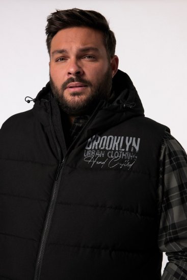 Men+ 442 Tikattu liivi hupulla ja painatuksella Musta - Takit - Miesten Takit, isot koot – 2XL – 12XL