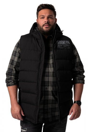 Men+ 442 Tikattu liivi hupulla ja painatuksella Musta - Takit - Miesten Takit, isot koot – 2XL – 12XL
