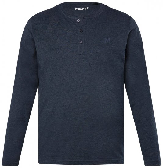 Men+ 383 Pitkähihainen Henley-paita Tummansininen - T-paidat - Isot T-paidat 2XL – 14XL
