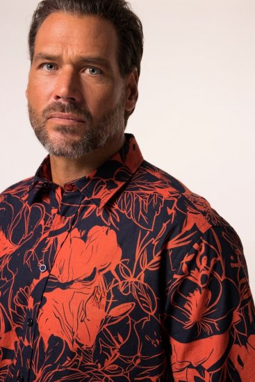 JP1880 Shirt Short Sleeve Linen Blend Red - Kauluspaidat - Miesten isot kauluspaidat 2XL – 8XL