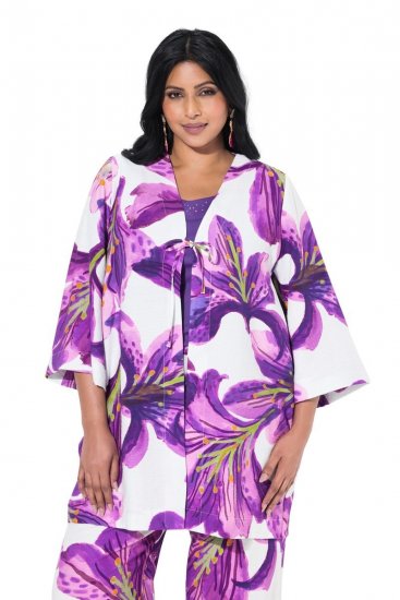 Ulla Popken 838105 Avoin solmittava neuletakki Violetti - Neuletakit - Neuletakit isoissa koissa