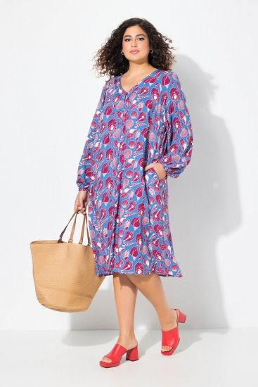 Ulla Popken 838839 Kuviollinen paitamekko Petrooli - Midimekot - Midimekot isoissa ko'oissa