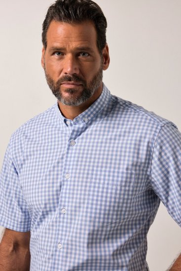 JP1880 Shirt Traditional Short Sleeve Checked Light Blue - Kauluspaidat - Miesten isot kauluspaidat 2XL – 8XL
