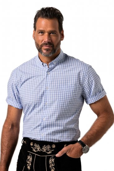 JP1880 Shirt Traditional Short Sleeve Checked Light Blue - Kauluspaidat - Miesten isot kauluspaidat 2XL – 8XL