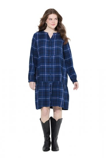 Ulla Popken 840929 Ruudullinen mekko Tummansininen - Midimekot - Midimekot isoissa ko'oissa
