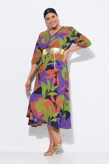 Ulla Popken 841034 Kuviollinen mekko 3/4-hihoilla Tummansininen - Maksimekot - Isojen kokojen maksimekot