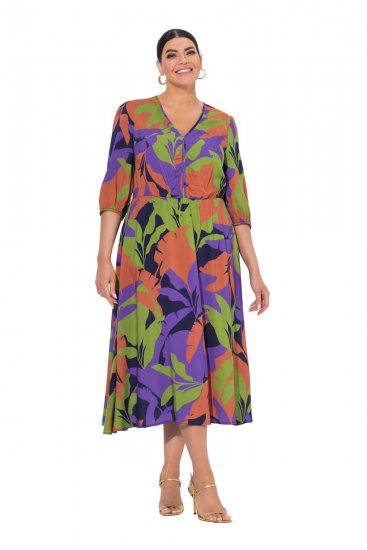 Ulla Popken 841034 Kuviollinen mekko 3/4-hihoilla Tummansininen - Maksimekot - Isojen kokojen maksimekot