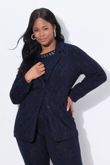 Ulla Popken 841163 Jacquard-jerseybleiseri Tummansininen - Naisten bleiserit isot koot - Bleiserit naisille plus-koossa
