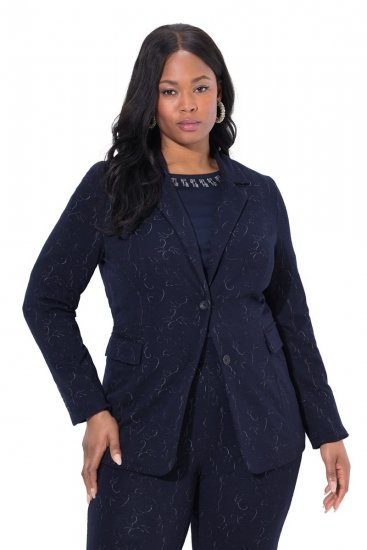 Ulla Popken 841163 Jacquard-jerseybleiseri Tummansininen - Naisten bleiserit isot koot - Bleiserit naisille plus-koossa