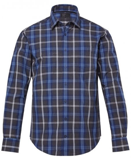 JP1880 Checked Shirt Long Sleeve Kent Collar Anthracite - Kauluspaidat - Miesten isot kauluspaidat 2XL – 8XL