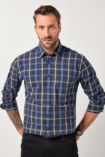 JP1880 Checked Shirt Long Sleeve Kent Collar Anthracite - Kauluspaidat - Miesten isot kauluspaidat 2XL – 8XL