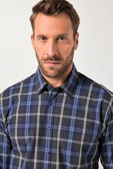 JP1880 Checked Shirt Long Sleeve Kent Collar Anthracite - Kauluspaidat - Miesten isot kauluspaidat 2XL – 8XL