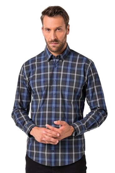 JP1880 Checked Shirt Long Sleeve Kent Collar Anthracite - Kauluspaidat - Miesten isot kauluspaidat 2XL – 8XL