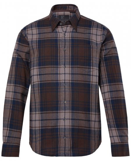 JP1880 Shirt Flannel Long Sleeve Dark Brown - Kauluspaidat - Miesten isot kauluspaidat 2XL – 8XL