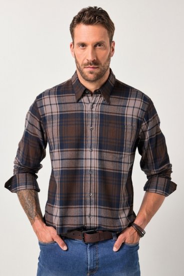 JP1880 Shirt Flannel Long Sleeve Dark Brown - Kauluspaidat - Miesten isot kauluspaidat 2XL – 8XL